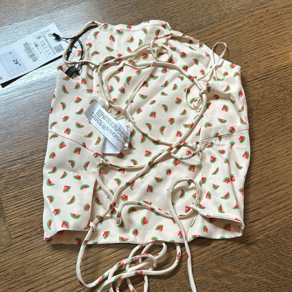 NEW WITH TAGS - ZARA WATERMELON TIE TOP - size small - Picture 2 of 3